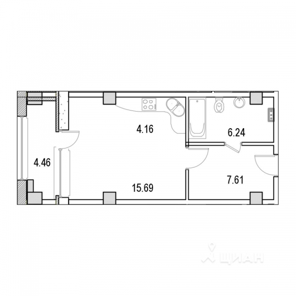 Апартаменты-студия, 37,3 м²