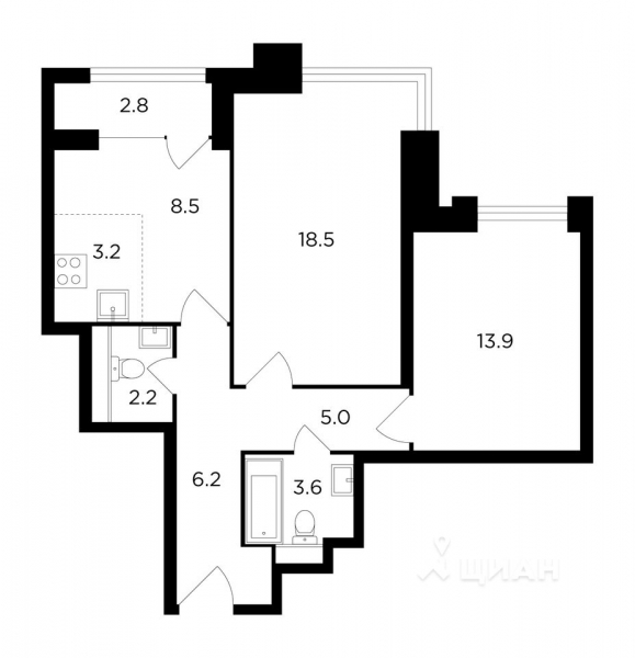 3-комн. квартира, 62,4 м&sup2;