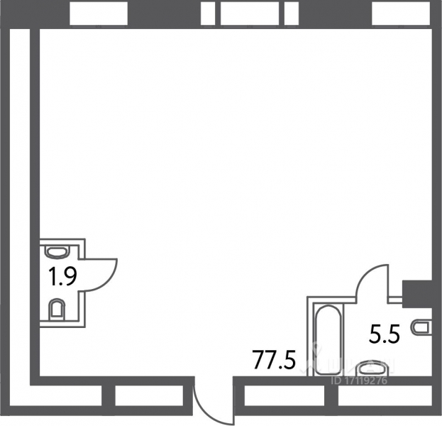 Квартира свободной планировки, 84,9 м&sup2;