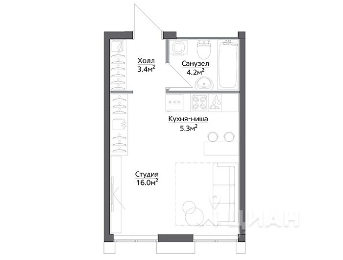 1-комн. квартира, 28,9 м²