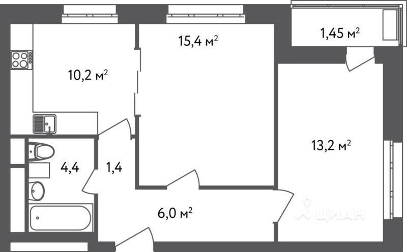 2-комн. квартира, 52,05 м²