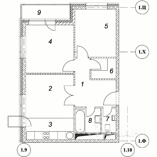 3-комн. квартира, 58,1 м²