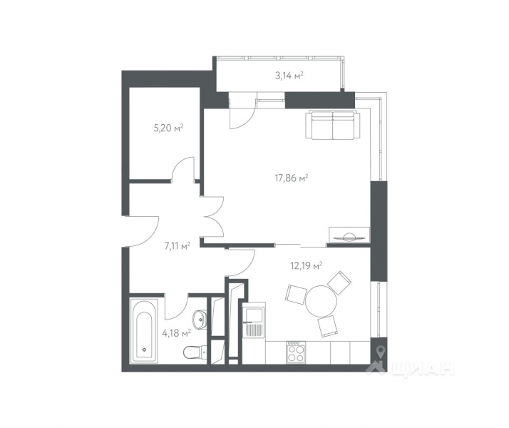 1-комн. квартира, 47,48 м&sup2;