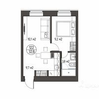 1-комн. апартаменты, 32,8 м²