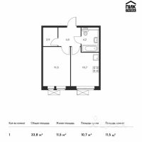 1-комн. квартира, 33,8 м²