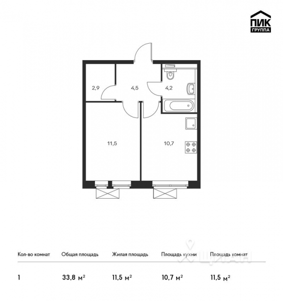 1-комн. квартира, 33,8 м&sup2;