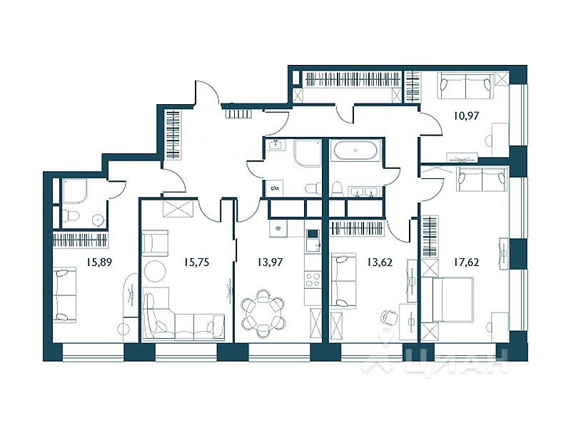 5-комн. квартира, 123,41 м²