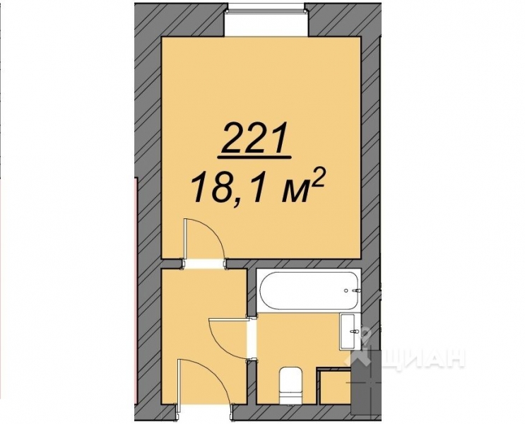 1-комн. апартаменты, 18,1 м²