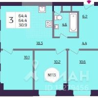 3-комн. квартира, 64,4 м²