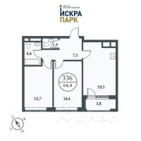 2-комн. апартаменты, 64,4 м²