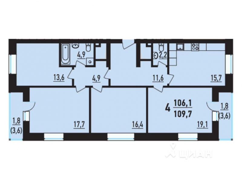 4-комн. квартира, 109,7 м&sup2;
