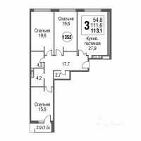 3-комн. квартира, 113,1 м²