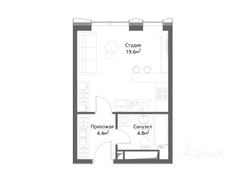 Студия, 29,75 м²