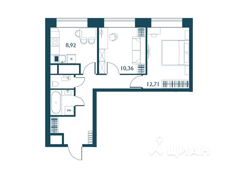 2-комн. квартира, 49,18 м²