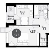1-комн. квартира, 35,6 м²